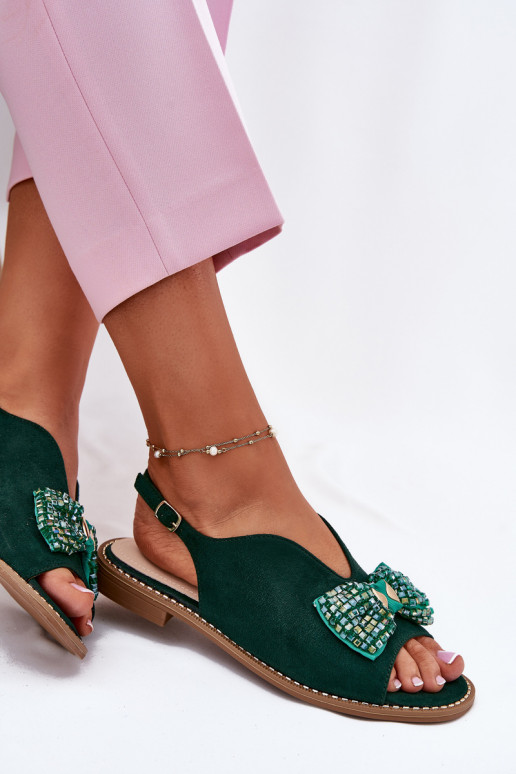 Sandalias de mujer con cintas con tacones anchos S.Barski KV51-014 color verde Sandalias de mujer con cintas con tacones anchos S.Barski KV51-014 color verde