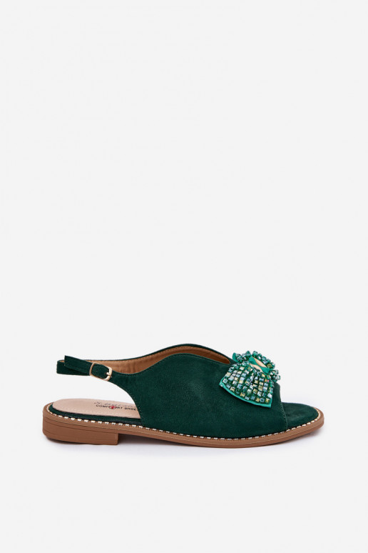 Sandalias de mujer con cintas con tacones anchos S.Barski KV51-014 color verde Sandalias de mujer con cintas con tacones anchos S.Barski KV51-014 color verde