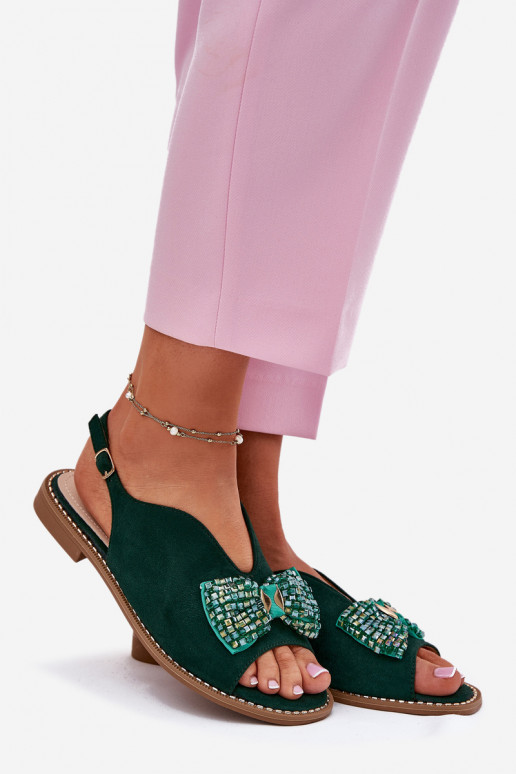 Sandalias de mujer con cintas con tacones anchos S.Barski KV51-014 color verde Sandalias de mujer con cintas con tacones anchos S.Barski KV51-014 color verde