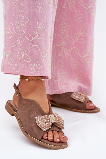 Sandalias de mujer con cintas con tacones anchos S.Barski KV51-014 beige
