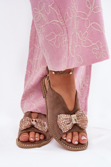 Sandalias de mujer con cintas con tacones anchos S.Barski KV51-014 beige 2