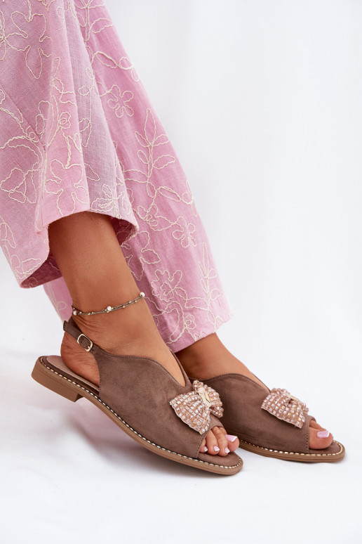 Sandalias de mujer con cintas con tacones anchos S.Barski KV51-014 beige Sandalias de mujer con cintas con tacones anchos S.Barski KV51-014 beige