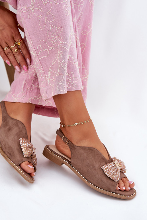 Sandalias de mujer con cintas con tacones anchos S.Barski KV51-014 beige Sandalias de mujer con cintas con tacones anchos S.Barski KV51-014 beige