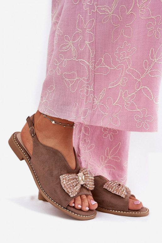 Sandalias de mujer con cintas con tacones anchos S.Barski KV51-014 beige Sandalias de mujer con cintas con tacones anchos S.Barski KV51-014 beige