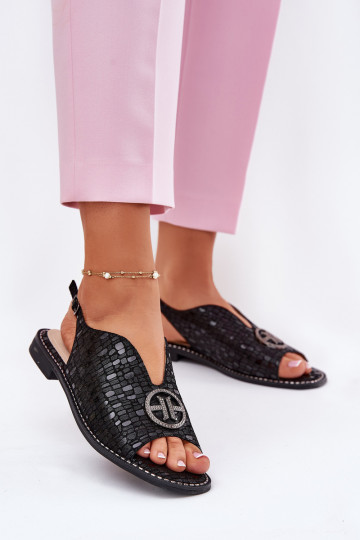 Sandalias de mujer con tacones anchos con adornos S.Barski KV51-094 de color negro 2