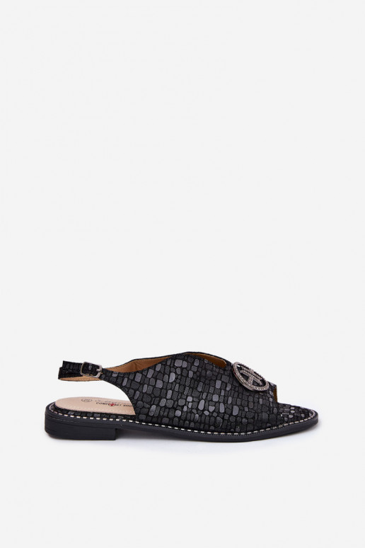 Sandalias de mujer con tacones anchos con adornos S.Barski KV51-094 de color negro Sandalias de mujer con tacones anchos con adornos S.Barski KV51-094 de color negro