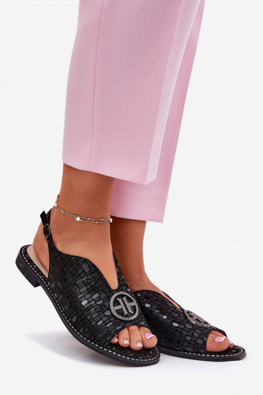 Sandalias de mujer con tacones anchos con adornos S.Barski KV51-094 de color negro Sandalias de mujer con tacones anchos con adornos S.Barski KV51-094 de color negro