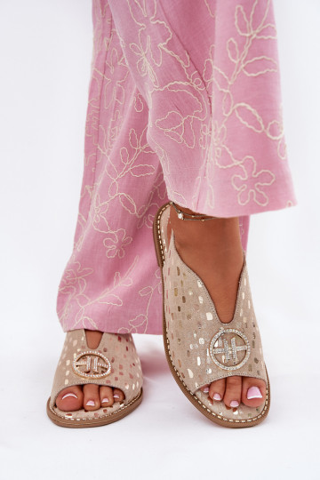 Sandalias de mujer con tacones anchos con adornos S.Barski KV51-094 color dorado 2