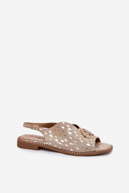 Sandalias de mujer con tacones anchos con adornos S.Barski KV51-094 color dorado Sandalias de mujer con tacones anchos con adornos S.Barski KV51-094 color dorado