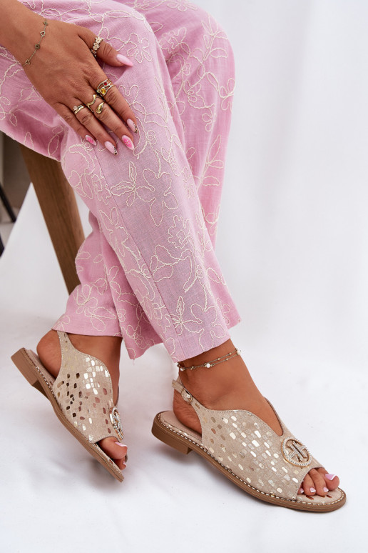 Sandalias de mujer con tacones anchos con adornos S.Barski KV51-094 color dorado Sandalias de mujer con tacones anchos con adornos S.Barski KV51-094 color dorado