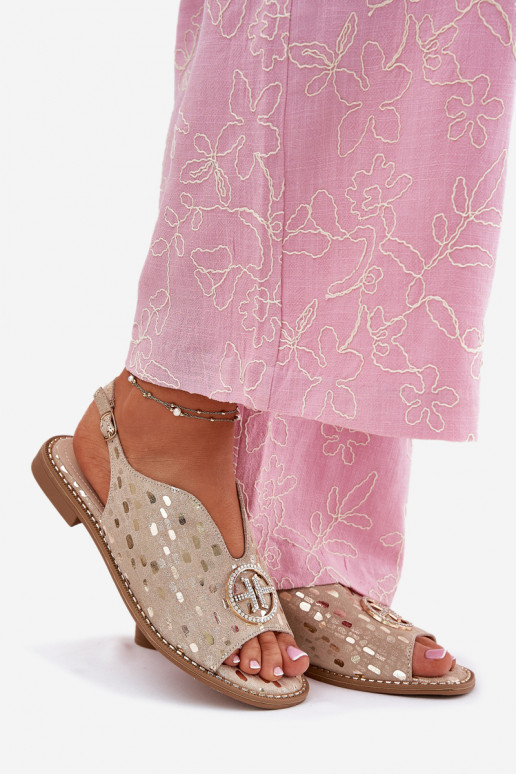 Sandalias de mujer con tacones anchos con adornos S.Barski KV51-094 color dorado Sandalias de mujer con tacones anchos con adornos S.Barski KV51-094 color dorado