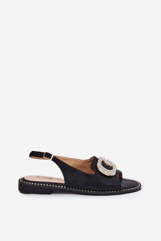 Sandalias de mujer Con decoraciones Detalem S.Barski KV51-081 de color negro Sandalias de mujer Con decoraciones Detalem S.Barski KV51-081 de color negro