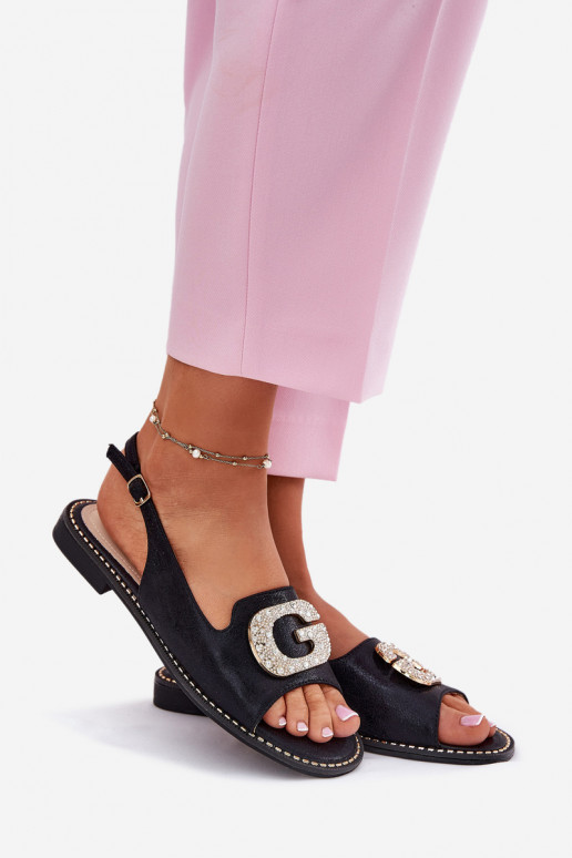 Sandalias de mujer Con decoraciones Detalem S.Barski KV51-081 de color negro Sandalias de mujer Con decoraciones Detalem S.Barski KV51-081 de color negro