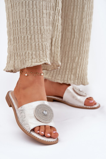 zapatillas de mujer con tacones anchos con adornos S.Barski KV51-013 color plata