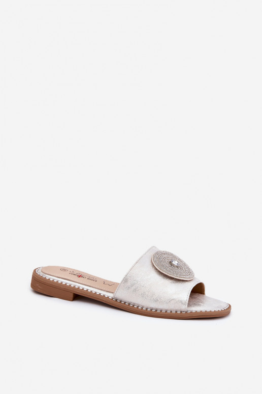 zapatillas de mujer con tacones anchos con adornos S.Barski KV51-013 color plata zapatillas de mujer con tacones anchos con adornos S.Barski KV51-013 color plata