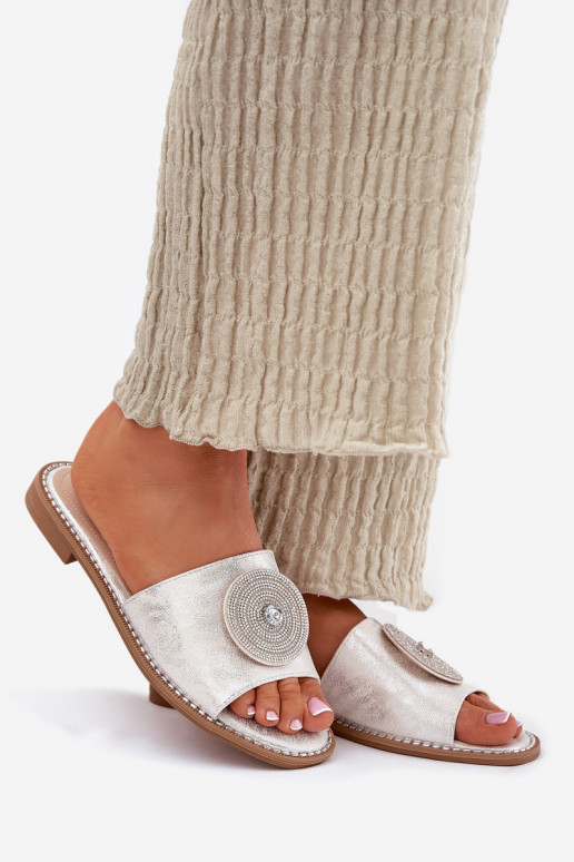 zapatillas de mujer con tacones anchos con adornos S.Barski KV51-013 color plata zapatillas de mujer con tacones anchos con adornos S.Barski KV51-013 color plata