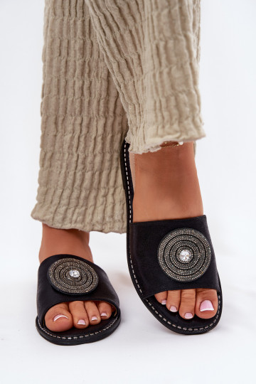 zapatillas de mujer con tacones anchos con adornos S.Barski KV51-013 de color negro