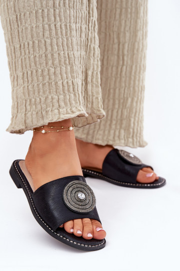 zapatillas de mujer con tacones anchos con adornos S.Barski KV51-013 de color negro 2