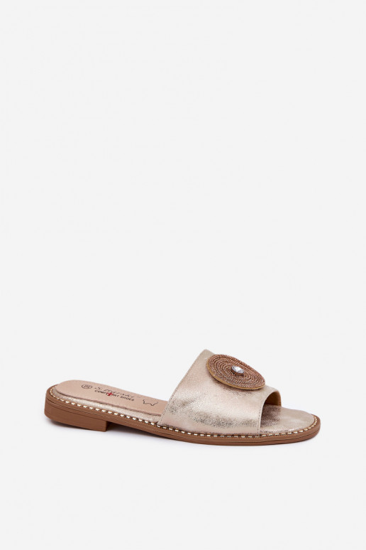 zapatillas de mujer con tacones anchos con adornos S.Barski KV51-013 color dorado zapatillas de mujer con tacones anchos con adornos S.Barski KV51-013 color dorado