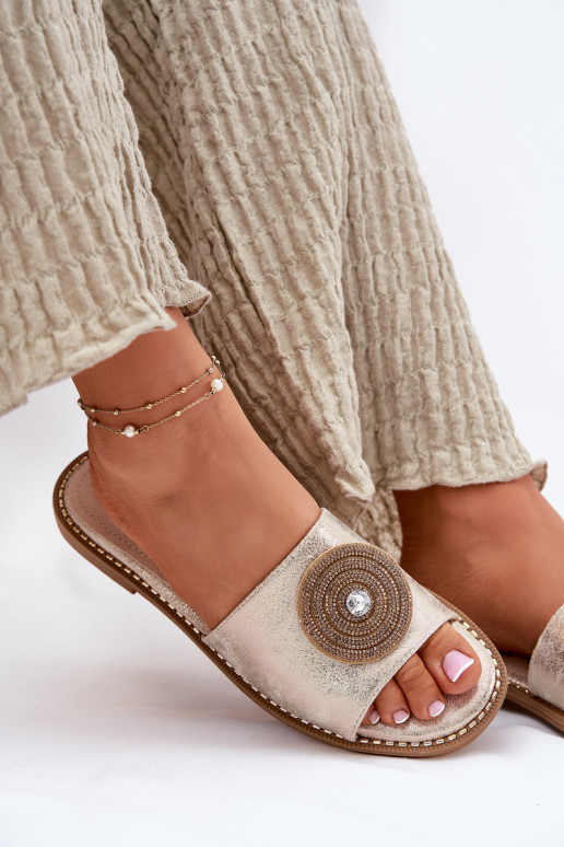 zapatillas de mujer con tacones anchos con adornos S.Barski KV51-013 color dorado zapatillas de mujer con tacones anchos con adornos S.Barski KV51-013 color dorado