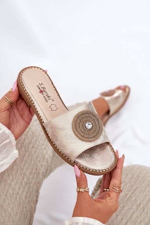 zapatillas de mujer con tacones anchos con adornos S.Barski KV51-013 color dorado zapatillas de mujer con tacones anchos con adornos S.Barski KV51-013 color dorado