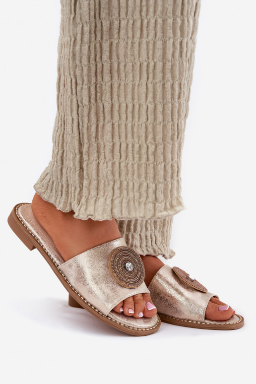 zapatillas de mujer con tacones anchos con adornos S.Barski KV51-013 color dorado zapatillas de mujer con tacones anchos con adornos S.Barski KV51-013 color dorado