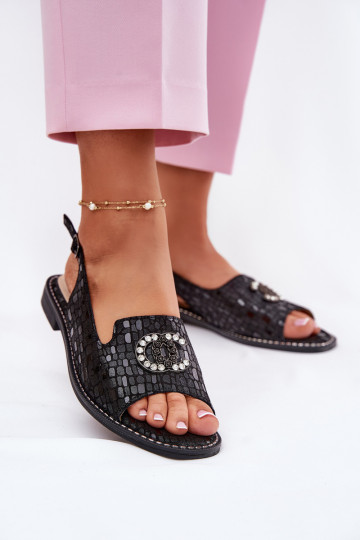 Sandalias de mujer con adornos con tacones anchos S.Barski KV51-096 de color negro 2