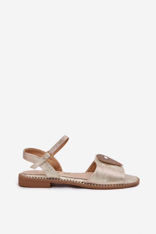 Sandalias de mujer con tacones anchos con adornos S.Barski KV51-098 color dorado Sandalias de mujer con tacones anchos con adornos S.Barski KV51-098 color dorado