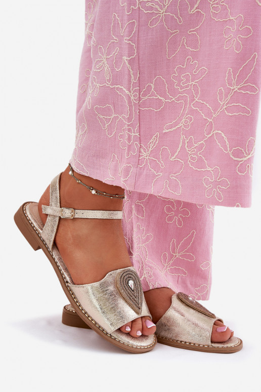 Sandalias de mujer con tacones anchos con adornos S.Barski KV51-098 color dorado Sandalias de mujer con tacones anchos con adornos S.Barski KV51-098 color dorado