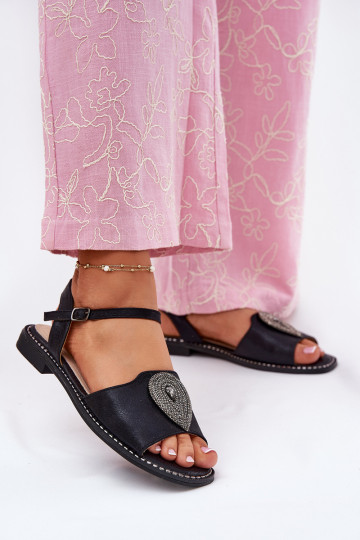 Sandalias de mujer con tacones anchos con adornos S.Barski KV51-098 de color negro