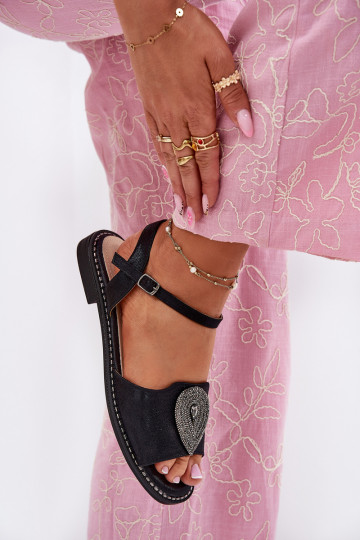 Sandalias de mujer con tacones anchos con adornos S.Barski KV51-098 de color negro 2