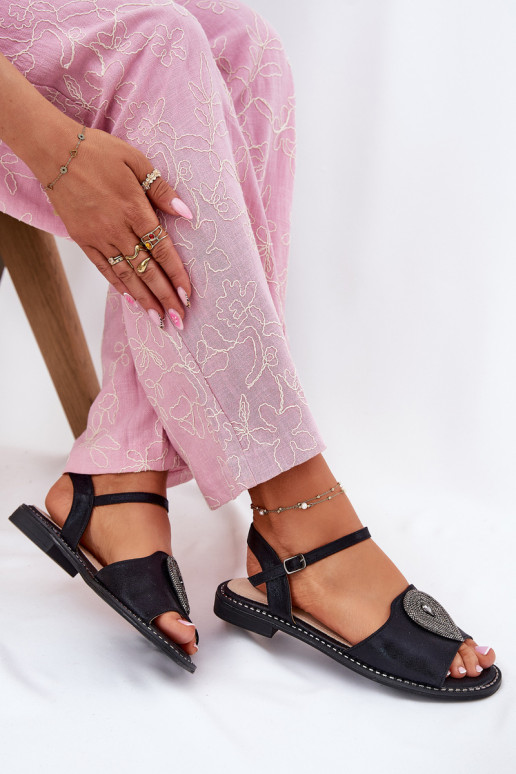 Sandalias de mujer con tacones anchos con adornos S.Barski KV51-098 de color negro Sandalias de mujer con tacones anchos con adornos S.Barski KV51-098 de color negro