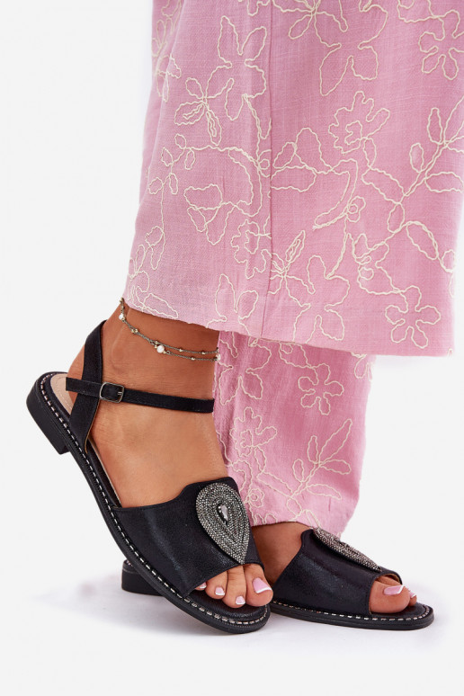 Sandalias de mujer con tacones anchos con adornos S.Barski KV51-098 de color negro Sandalias de mujer con tacones anchos con adornos S.Barski KV51-098 de color negro