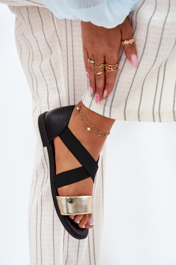 Sandalias planas para mujer. Z Elastycznymi Paskami Negro y-color dorado Tiene querinea 2