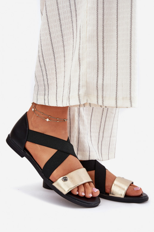 Sandalias planas para mujer. Z Elastycznymi Paskami Negro y-color dorado Tiene querinea