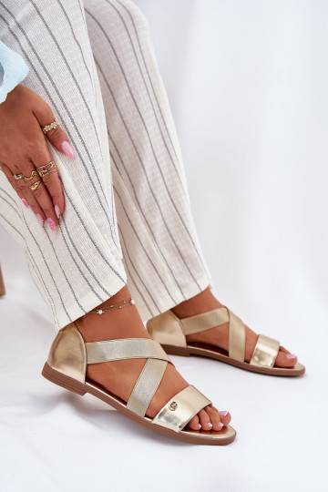 Sandalias planas para mujer. Z Elastycznymi Paskami color dorado Tiene querinea