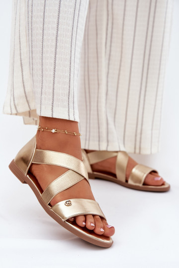 Sandalias planas para mujer. Z Elastycznymi Paskami color dorado Tiene querinea 2