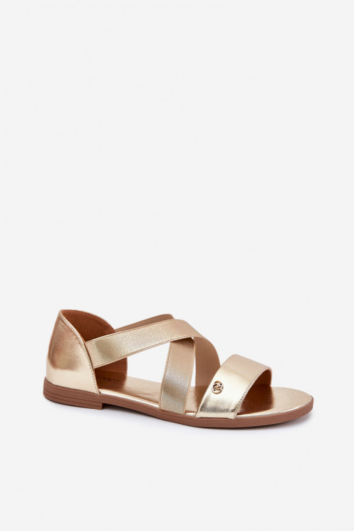 Sandalias planas para mujer. Z Elastycznymi Paskami color dorado Tiene querinea Sandalias planas para mujer. Z Elastycznymi Paskami color dorado Tiene querinea