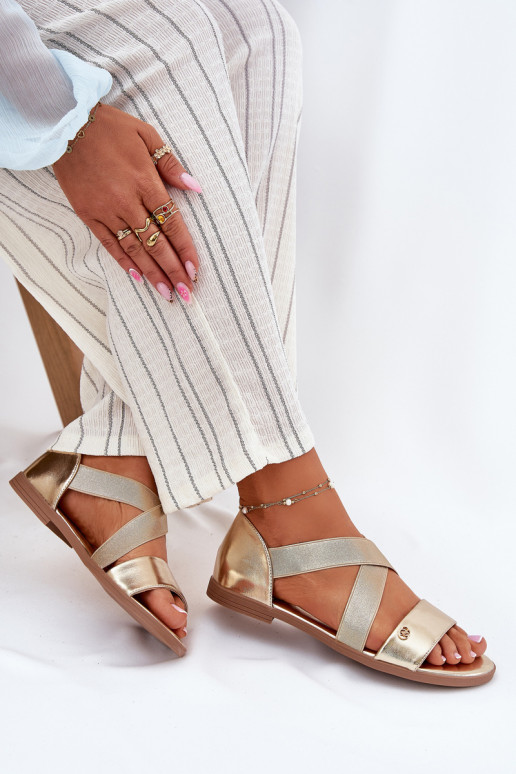 Sandalias planas para mujer. Z Elastycznymi Paskami color dorado Tiene querinea