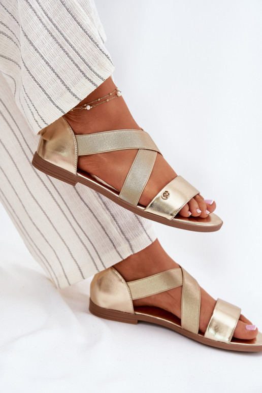 Sandalias planas para mujer. Z Elastycznymi Paskami color dorado Tiene querinea