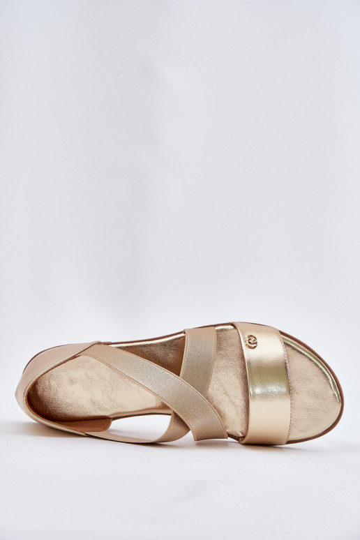 Sandalias planas para mujer. Z Elastycznymi Paskami color dorado Tiene querinea