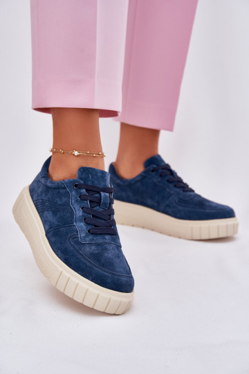 de gamuza Zapatillas modelo zapatos. Femenino con una plataforma azul oscuro RilAena