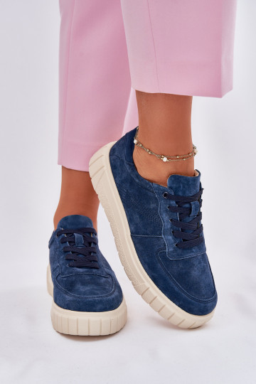 de gamuza Zapatillas modelo zapatos. Femenino con una plataforma azul oscuro RilAena 2