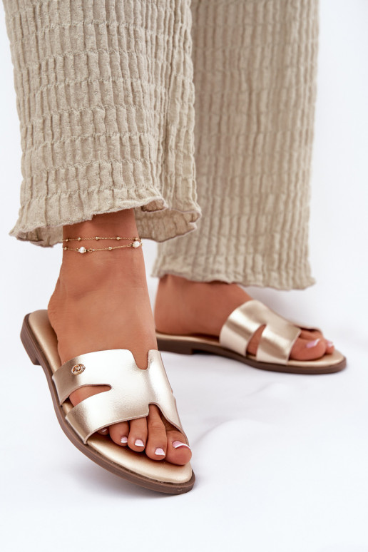 Zapatillas apartamento de mujeres de cuero ecológico color dorado Firvania