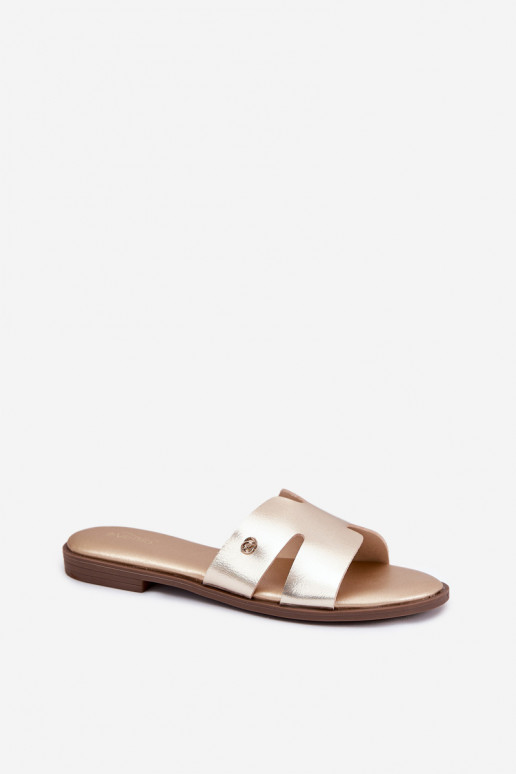 Zapatillas apartamento de mujeres de cuero ecológico color dorado Firvania