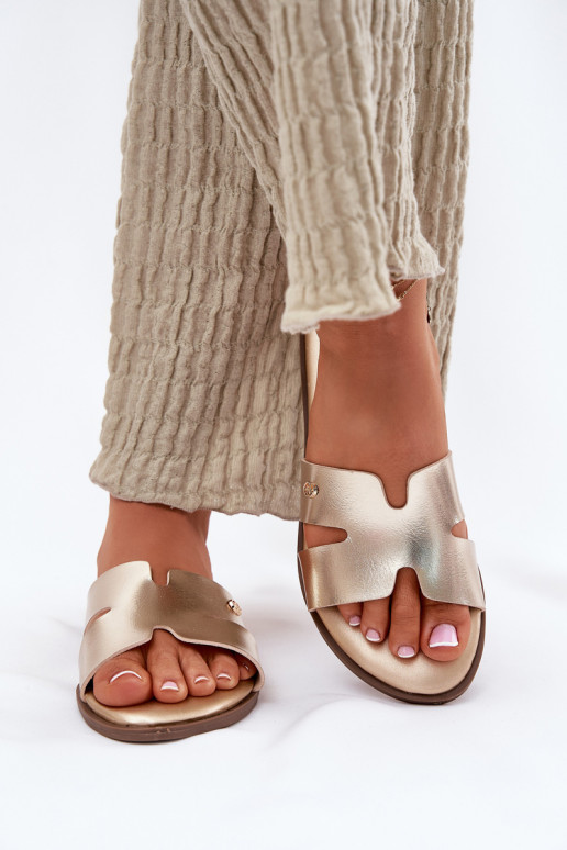 Zapatillas apartamento de mujeres de cuero ecológico color dorado Firvania