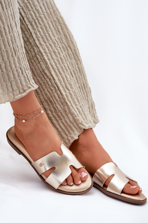 Zapatillas apartamento de mujeres de cuero ecológico color dorado Firvania