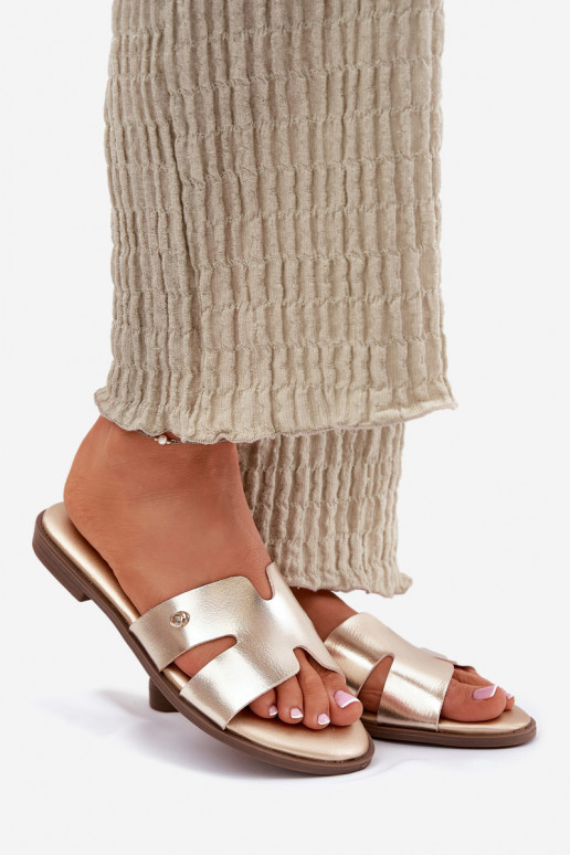 Zapatillas apartamento de mujeres de cuero ecológico color dorado Firvania