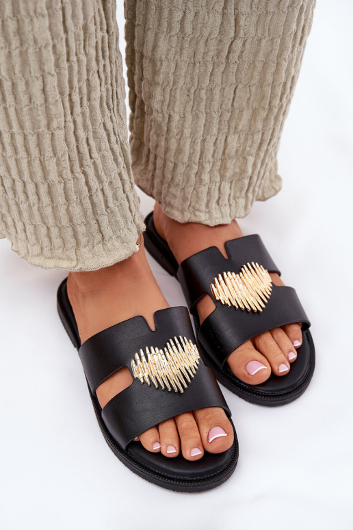 zapatillas de mujer con tacones anchos con detalles dorados de color negro Karinma