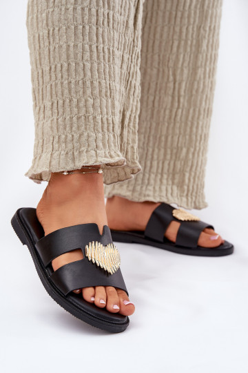 zapatillas de mujer con tacones anchos con detalles dorados de color negro Karinma 2